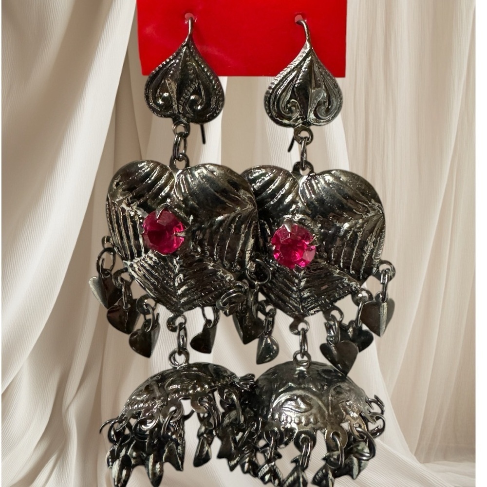 Silver and Pink Chandelier Earrings with Gemstone Accents